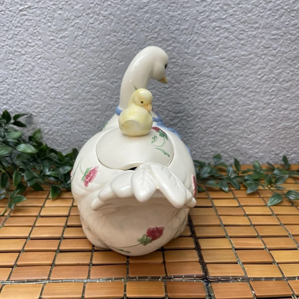 Vintage Lenox Poppies On Blue Barnyard Goose Soup Tureen Lid Ladle Complete Set